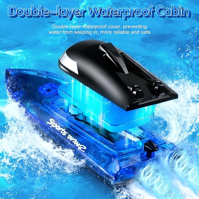 RC Boat with 1800mAh Battery Transparent Remote Control Boat with 10 LED Lights Auto Reverse 2.4 GHz Double Waterproof Racing Speedboat Toy for Kids and Adults Gift for Boys Girls for Lake &amp Po