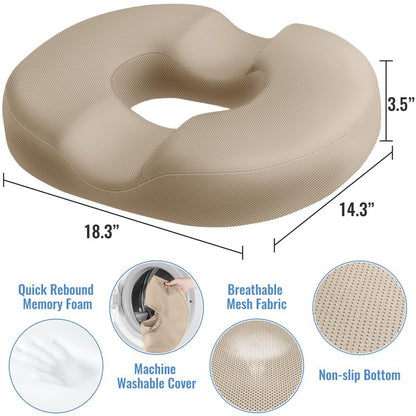CloudBliss Donut Pillow Seat Cushion Chair Pad for Tailbone Pain Relief and Hemorrhoids, Memory Foam Seat Chair Cushion for Men and Women for Home & Office, (Khaki-XL)