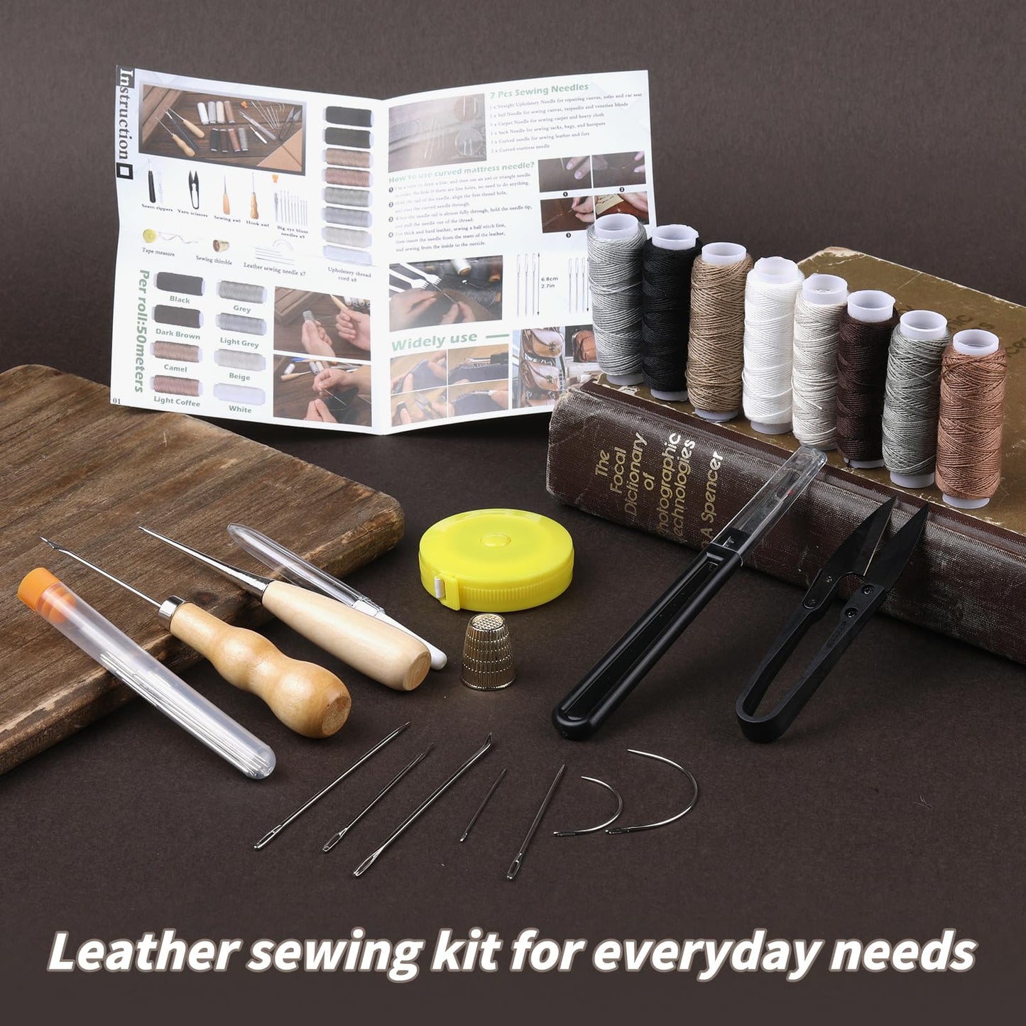 BAGERLA Upholstery Repair Sewing Kit Heavy Duty Sewing Kit with Awl Tools, Seam Ripper, Hand Stitching Needles, Upholstery Thread, Leather Craft Tool Kit for Shoes Sofa Tent Carpet Leather Craft DIY