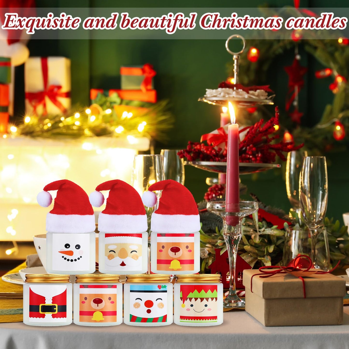 Conelist 36 Pack Christmas Scented Candles Jar Set Include 18 Pcs 7oz Aromatherapy Soy Wax Candles and 18 Pcs Mini Xmas Santa Hat Holiday Table Centerpieces Gifts for Women Men Relaxing Spa
