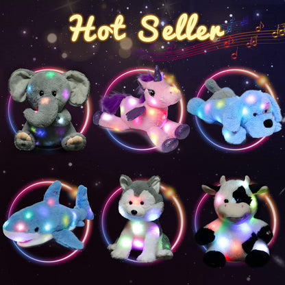 Hopearl LED Musical Stuffed Puppy Lighting Up Singing Plush Dog Adjustable Volume Lullaby Animated Soothe Birthday Festival for Kids Toddler Girls, Blue, 17''