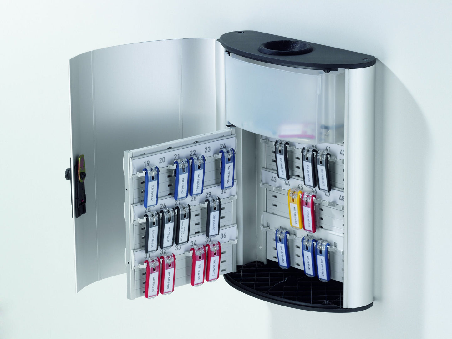 Durable Key Safe Box Plus - Wall Mounted Key Holder Cabinet with Combination Lock Holds 54 Key Clip Keys - Aluminum Silver Key Safe Including 6 Key Clip Tags and Key Drop Slot - Securely Lock Keys