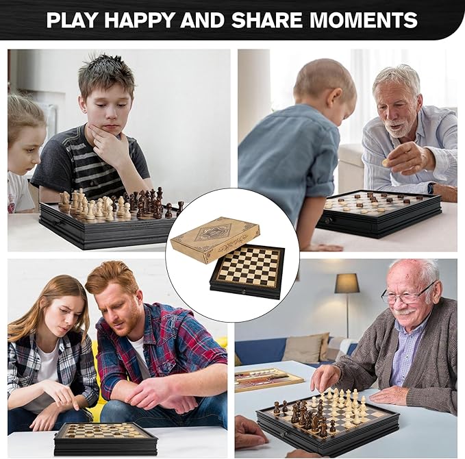 Peradix Magnetic Chess Checkers Board Sets with 2 Built-in Storage Drawers12.8 Classic 2 in 1 Wooden Games with 2 Extra Queens for Kids and AdultsTravel Portable Chess Game Set