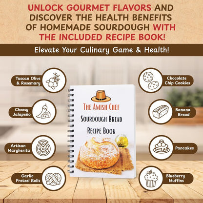 Complete Sourdough Bread Starter Kit, Glass Sourdough Starter Jar Kit & Tons of Sourdough Bread Baking Supplies - Sourdough Starter Kit Includes Sourdough Jar, Banneton Basket (2x Baskets and Jar)