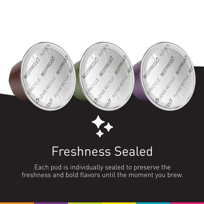 Bestpresso Coffee for Nespresso Original Machine 120 pods Certified Genuine Espresso Variety Pack includes one pack of decaf coffee, Pods Compatible with Nespresso Original
