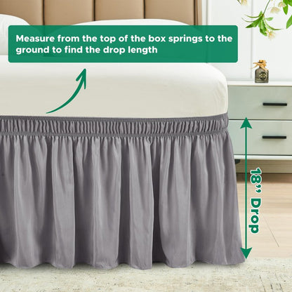 Biscaynebay Wrap Around Bed Skirts for King & Cal King Beds 18" Long Drop, Silver Grey Adjustable Elastic Dust Ruffles Easy Fit Wrinkle Resistant Silky Luxurious Fabric Machine Washable