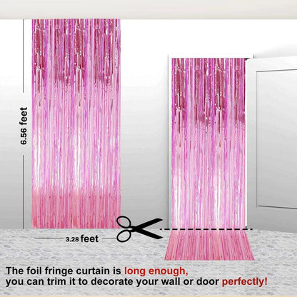 2 Pack 3.28 ft x 6.56 ft Pink Tinsel Curtain Party Backdrop Decorations, Metallic Foil Fringe Backdrop Door for Halloween, Christmas, Birthday Graduation Wedding Party Streamers Photo Backdrop.