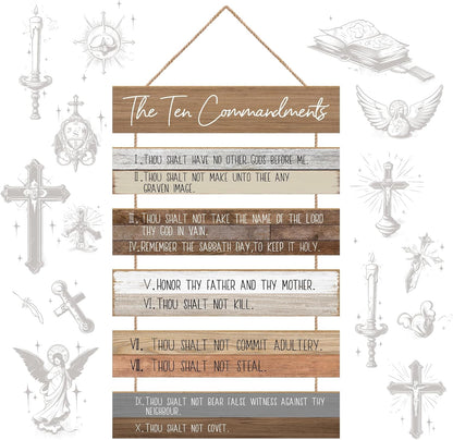 Ten Commandments | Christian Wall Decor Art - Wooden Bible Verse for Home, Bedroom, Office, Garden