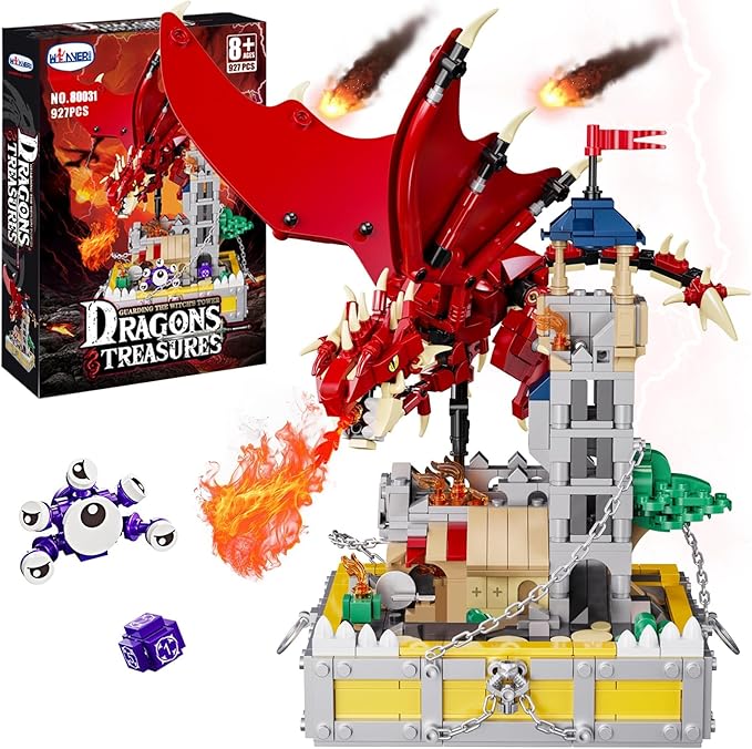 WINNER SPACE Medieval Dragons Castle Building Sets Guarding Dice Tower Kits Red Dragon Medieval Castle Sets Toys for Ages 8-13 Dragon Model Decor Idea Gifts for Boys Kids Adult Fans (927 Pcs)