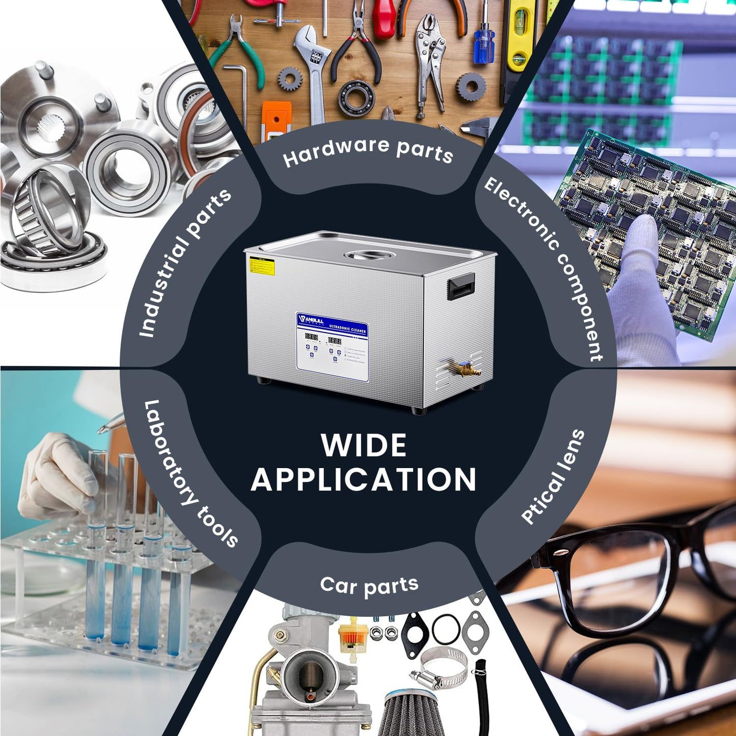 Anbull 30L/8Gal 600W Industrial Ultrasonic Cleaner Machine with 304 Stainless Steel and Digital Timer Heater for Wrench Tools Industrial Parts Mental Instrument Apparatus Cleaning