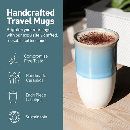 NOVA CERAMICS Travel Coffee Tumbler – Travel Mug - On the Go Coffee Mug – Microwave & Dishwasher Safe Green CoffeeTumbler - Gifts For Women Men Him Her – 16oz – Lagoon