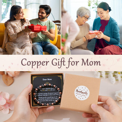 PEALICIOUS Copper Bracelet for Mom, 8MM Copper Jewelry as Mother Day Gift with 3800 Gauss Magnets, Cooper Magnetic Bracelets for Women as Mother Birthday Gifts for Balance Power
