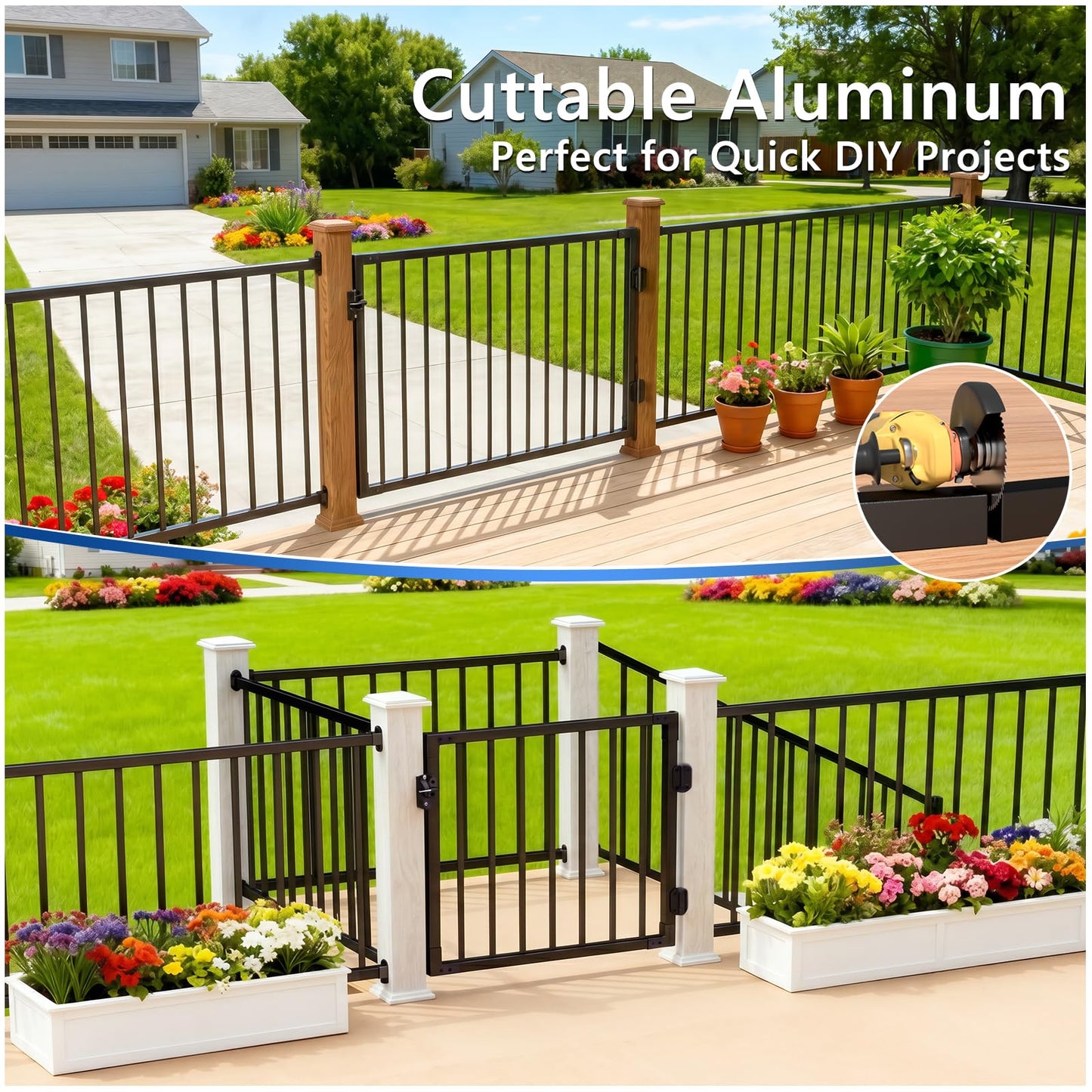 Guwezoy W.3ft x H.36in Outdoor Aluminum Deck Gate Kit, Cuttable Porch Gate with Latch and Auto-Close Hinge, AAMA 2604–Grade Texture Black Finish for Deck Railing, Patio, Porch, Garden & Yard