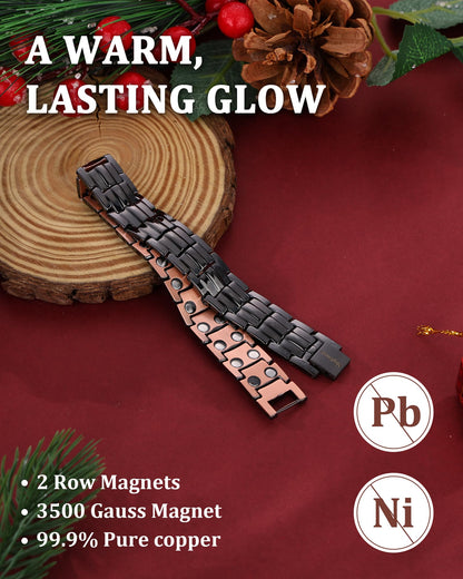 MagEnergy Mens Copper Magnetic Bracelets, Christmas Gifts Box, 99.9% Pure Copper Bracelet with Double-Row Strength Magnets, Adjustable Jewelry with Sizing Tool