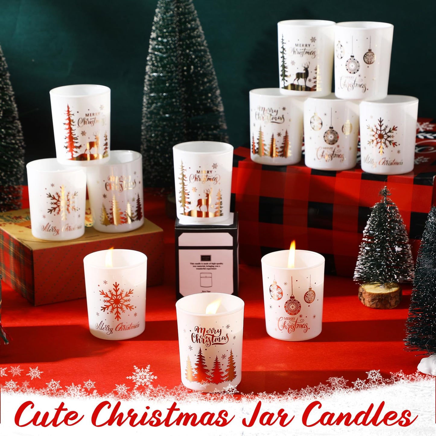 Nuanchu 12 Pcs Christmas Scented Candles Gift Set 12 Fragrances Aromatherapy Long Lasting Christmas Jar Candles Soy Wax Gift for Mom Women Men Xmas Holiday Birthday Supplies (Stylish)