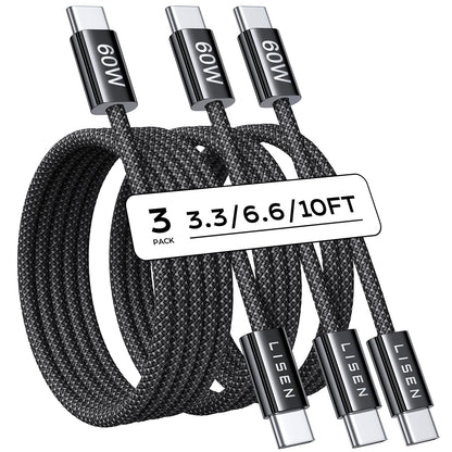 LISEN for iPhone 16 15 USB C to USB C Fast Charging, 60W USB C Cable Type C Fast Charging Cable for iPhone 16 15,Samsung Galaxy S25 Ultra Plus S24 S23 iPad Pro 13 12.9inch, iPad Air 5,White 3Pack 6FT