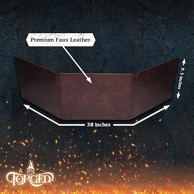 Game Master Screen - 38.5in Landscape DM Screen Compatible with Dungeons and Dragons and Other TTRPG - Faux Dragon Skin with Clear Dry Erase 8.5 x 11 Pockets - Slipcase Stores with DND Books - Brown