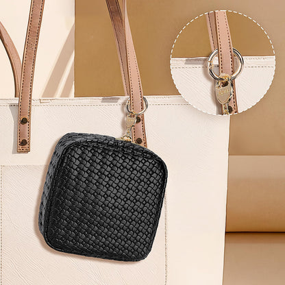 Playexen 5.5" Small Makeup Bag for Purse, PU Leather Mini Cosmetics Bag with Ring Buckle, Portable Small Travel Makeup Pouch for Women, Birthday/Wedding/Christmas Gifts (Brown)