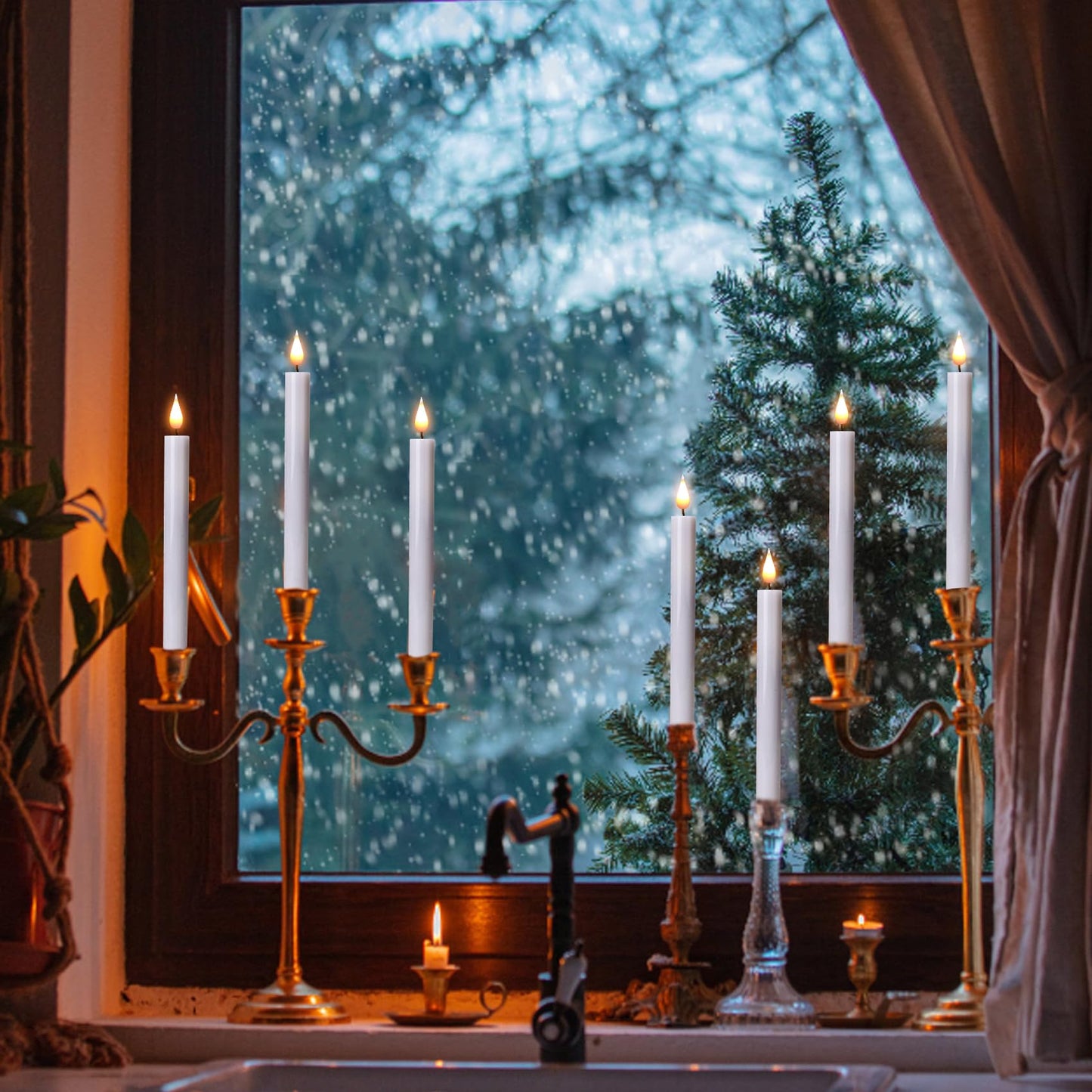 SunFunUSA LED Flameless Taper Candles with Remote Timer Battery Operated-9.6 Inches Flickering Window Candle Lights Realistic Warm Amber Light Best Gift for Xmas Wedding Home Dinner Decor Set of 10
