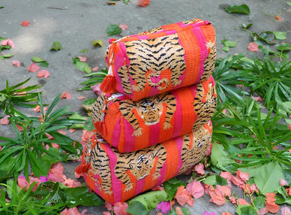 INDACORIFY Tiger Print Makeup Bag Set of 3 Pieces Indian Cotton Toiletry Bag Make up Pouch Travel Bag Quilted Wash Bag Shaving Cotton Cosmetic Kit