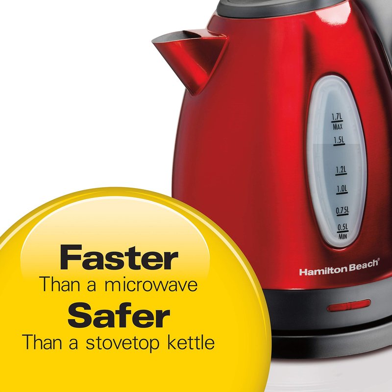 Hamilton Beach Electric Tea Kettle, Water Boiler & Heater, 1.7 Liter, Cordless Serving, 1500 Watts for Fast Boiling, Auto-Shutoff and Boil-Dry Protection, BPA-Free, Red (40885)