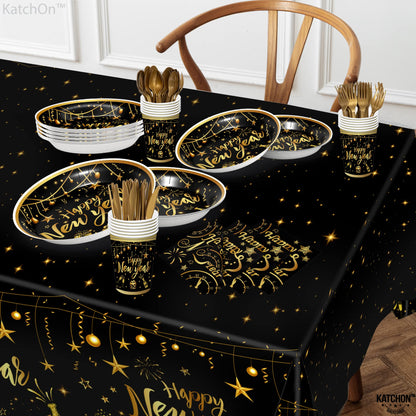 KatchOn, Happy New Year Plates Cups and Napkins Set - Serves 25 Guest | New Years Eve Party Supplies for New Years Decorations 2026 | Happy New Year Tableware for Nye Decorations 2026