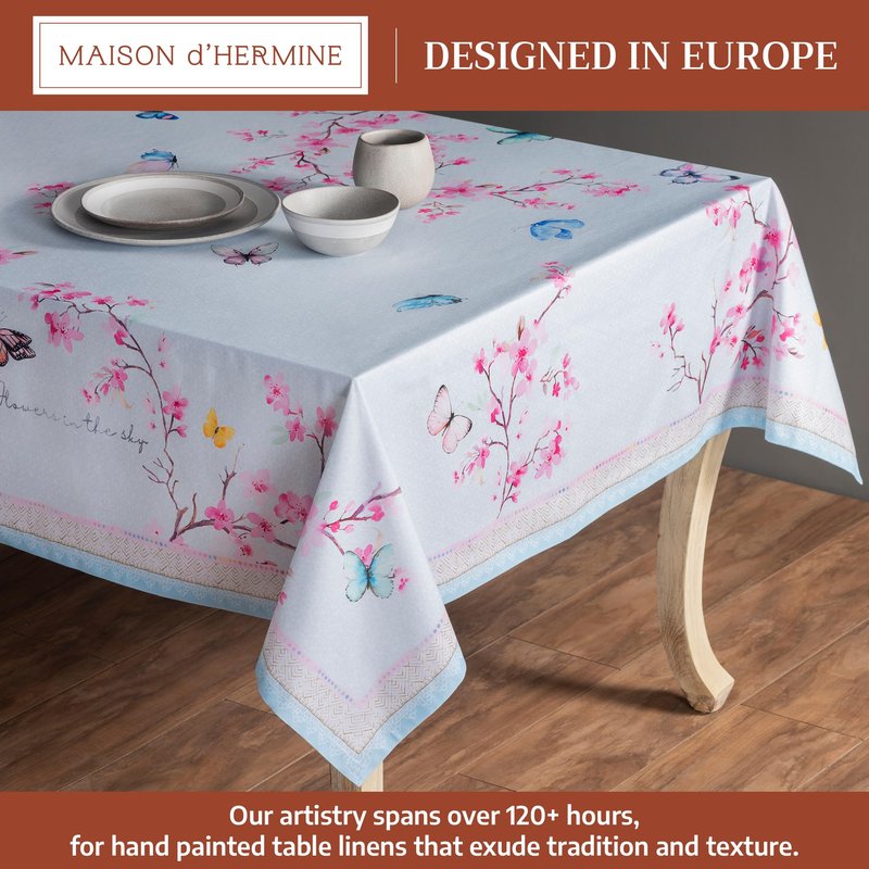 Maison d' Hermine Table Cloth Rectangle Table 100% Cotton 60 x 108 Inches Tablecloth Reusable Decorative for Dining Kitchen Room Farmhouse Home Gifts for Mothers day Spring Summer - Blossoms in Spring