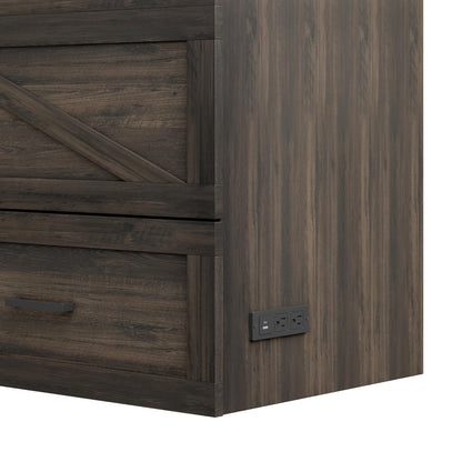 Bellemave Queen Murphy Bedframe, Cabinet Bed with Charging Station and Storage, Farmhouse Murphy Cabinet with Foldable Panel, Noisy Free, for Guest Bedroom, Living Room, Office, Rustic Gray