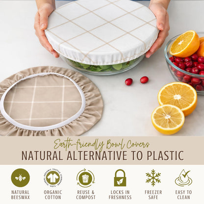 Nectar & Nest Reusable Bowl Covers for Bread Proofing (2 Lg) - Beeswax Bowl Covers Reusable, 100% Organic Cotton, Elastic Cover for Sourdough, Dough Proofing and Food Storage, Compostable