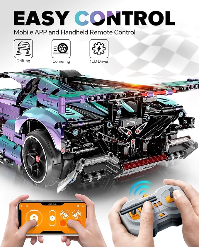 Super Plated Sports Car Building Kits Adult Collectible Model and Race Engineering Toy Set 1:10 Scale Electric Driftable Remote Control Sports Car for Adults Men Teens