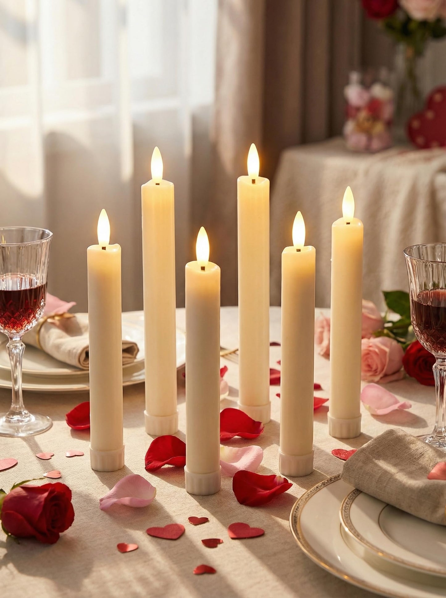 Funtery 24 Pieces 6.5" Flameless LED Taper Candles with Remote Timer Battery Operated Candles Bulk Short LED Candlestick Flickering for Graduation Father's Day Wedding Party Decor(Ivory,Classic Style)
