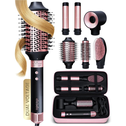 ELLA BELLA® 6 in 1 Professional Hot Air Styler • Powerful Hair Dryer & Straightener Set • Styling Without Heat Damage • Fast Drying Curling Volumizing Straightening • Includes Protective Travel Case
