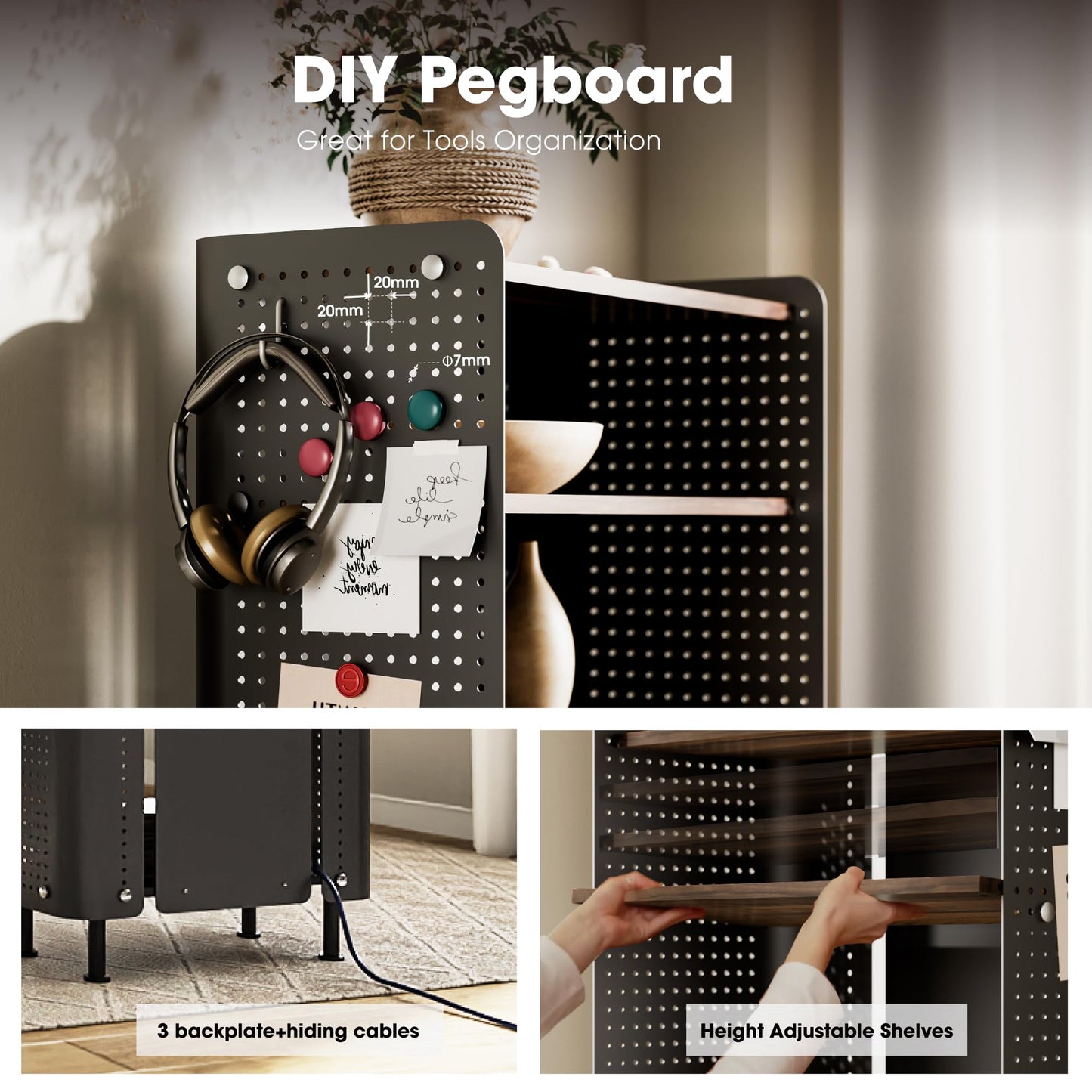 Fenge 4 Tier Bookshelf, Modern Open Bookcase with Pegboard, 24.3 Inches Small Book Shelf Storage Organizer with Adjustable Shelves for Living Room, Bedroom, Home Office