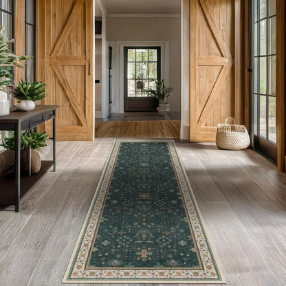 Regine Switzerland Dark Green Washable Runner Rug - Non-Skid 2'6"x10' for Hallway & Entryway Décor