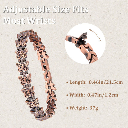 BioMag 99.99% Copper Bracelets for Women, Magnetic Bracelets with 3500 Gauss Neodymium Magnets with Adjustable Sizing Tool & Jewelry Box (Copper-Butterfly)