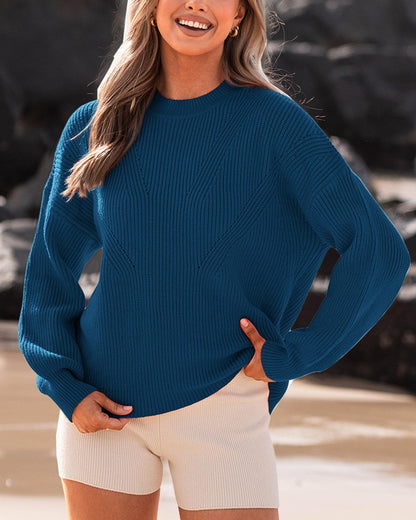 BTFBM Womens Casual Long Sleeve Sweaters Crew Neck Oversized Ribbed Knit Pullover Sweater 2025 Fall Winter Jumper Tops