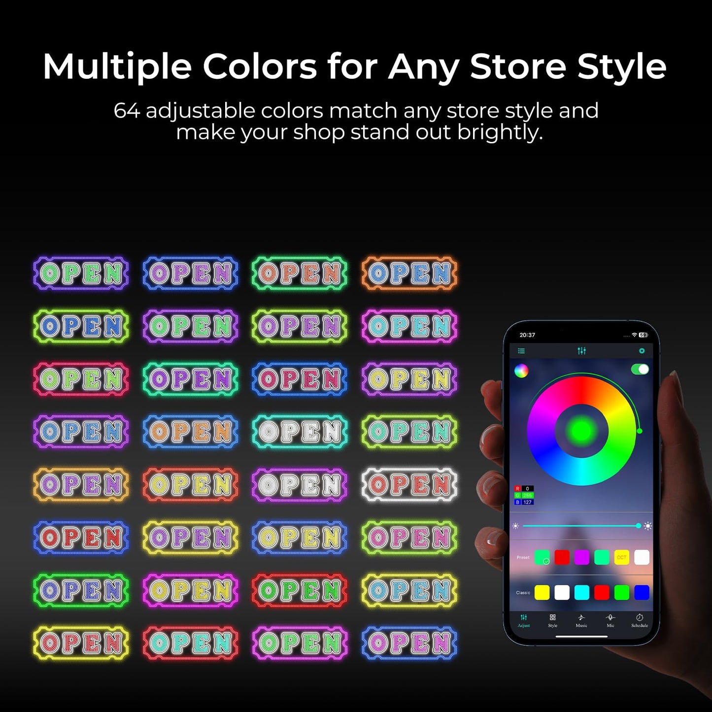 LemonNova 40" x 14" LED Open Sign for Business, Ultra Bright Open Sign with Bluetooth App & Remote, Timer, 64 Custom Colors, 29 Modes, Dimmable for Bar, Salon, Restaurant, Cafe and More Businesses