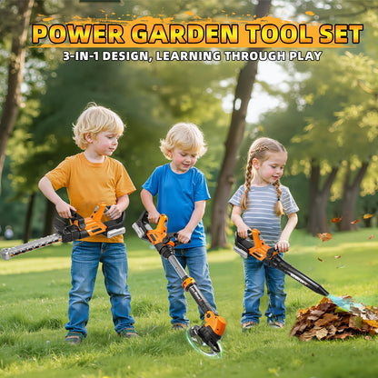 Kids Tool Set, 3 in 1 Kids Power Garden Tools with Sounds & Lights, Toy Weed Wacker, Toy Leaf Blower and Hedge Trimmer, Outdoor Toys, Toy Tools, Christmas Birthday Gifts for Boys 3 4 5 6 7 8 Year Old