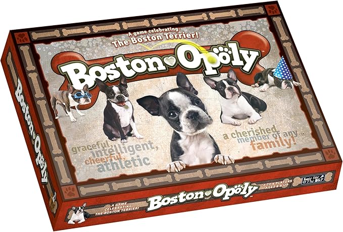 Late for The Sky Boston Terrier-Opoly Board Game for Dog Lovers Family Strategy and Party Fun 2-6 Players Ages 8+ Collectible Tokens Property Trading Theme Great Gift for Kids and Adults