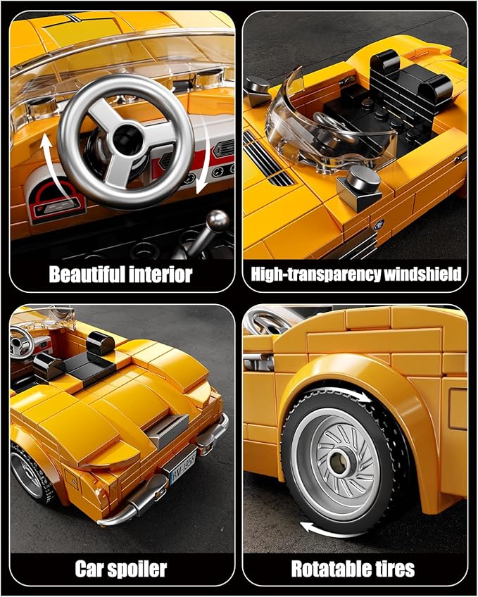 Sports Cars Building Blocks Set with Display Case Retro Race Car Building Toys Collectible Model Cars for Home Decor Christmas Birthday Gift for Adults and Kids Boys 8-12(313Pcs)