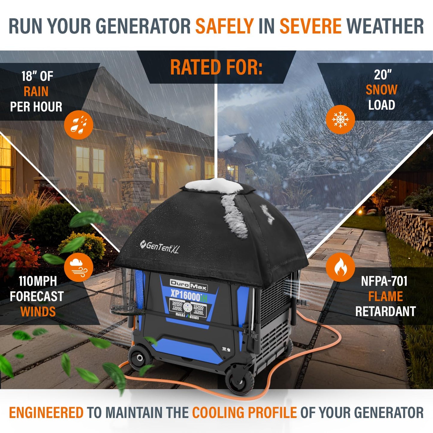 GenTent XL Inverter Running Cover – Generator Tent for Larger Encased Inverters (Black, XL - Standard)