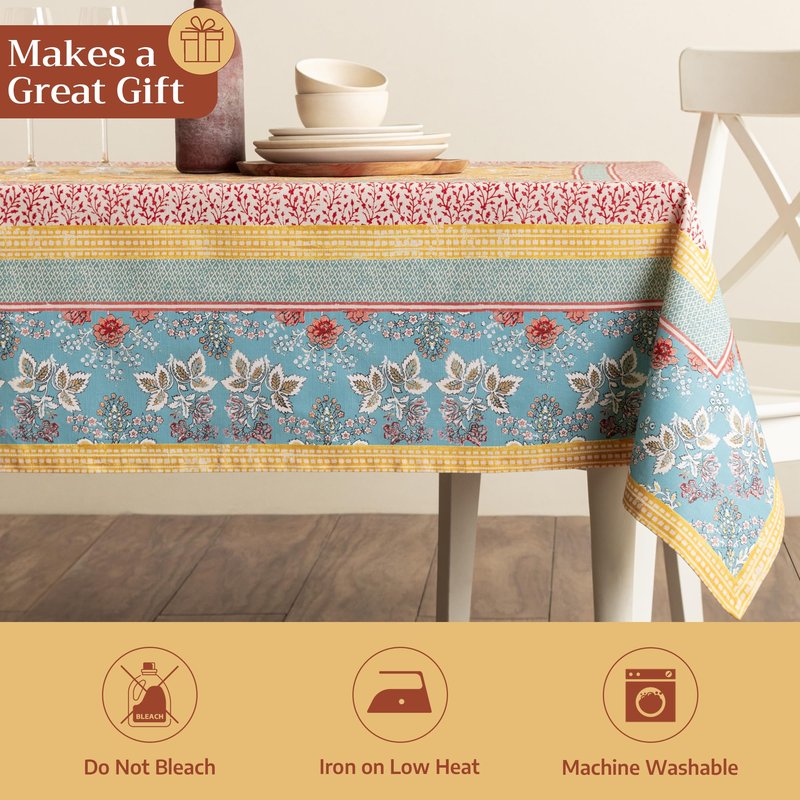 Maison d' Hermine Table Cloth Rectangle Table 100% Cotton 60 x 90 Inches Tablecloth Reusable Decorative for Dining Kitchen Room Farmhouse Home Gifts for Mothers Day Spring Summer - Marquise