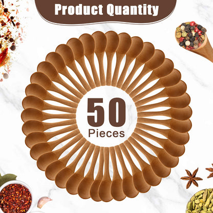 Boao 50 Pcs Small Wooden Spoons, 3.5'' L, Mini Wood Natural Tiny Spoons Wooden Little Teaspoons for Jars Sugar Creamer Honey Spices Salt Kitchen Supplies (Light Brown)