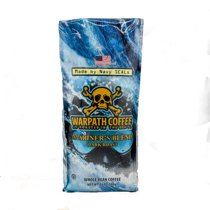 Warpath Coffee Dark Roast Whole Bean Coffee, Mariner's Blend, High Caffeine, Extra Strong Roasted 100% Arabica Coffee Beans Whole, Rich Aroma, Full-Bodied Intense Cup, Created by Navy SEALs, 12oz