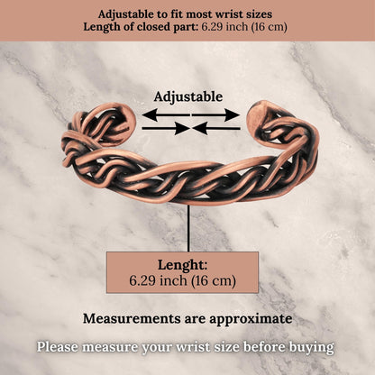 Handmade Elegant Copper Bracelet for Women and Men-Pure Copper Bracelet for Pain Relief and Stress Relief-Adjustable, Thickest, Twisted Copper Wire Bracelet to Fit many Size Wrist(folded) (intricate-small)