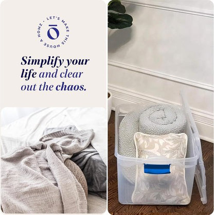HOMZ Large Clear Plastic Storage Bins - 2-Pack 66 Quart Stackable Containers with Latching Lids for Home & Office