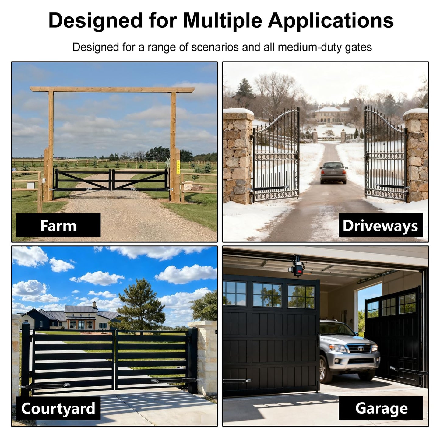 Automatic Gate Opener for Single Swing Gates up to 660lb 16ft, Heavy Duty Electric Opener Kit for Driveway Home Garden, Long-Range Remote Controls Included - Model C025-340