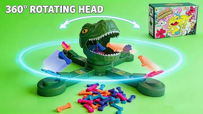 Classic Feed Dinosaur Board Game Multiplayer Action Shooting Game Dino Eating Bones Toy Fun Reaction-Speed Challenge for Kids Exciting Family &amp Party Game for 2–4 Players Ages 3+