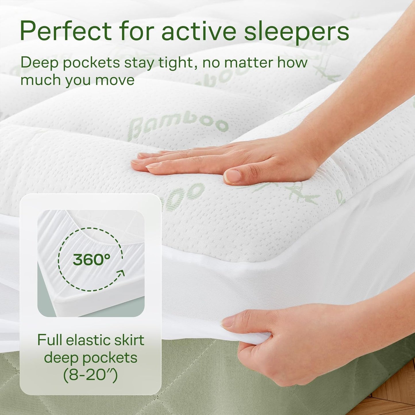 Niagara Sleep Solution Ultra Soft Full XL Mattress Topper - Bamboo Viscose Pillow Top for Back Pain Relief | Naturally Cooling, Sage