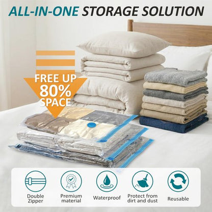 Cozy Essential Vacuum Storage Bags, 80% Compression Vacuum Seal Space Saver Plastic Packaging Bags for Clothes, Blankets, Pillow, Bedding, Comforters, Sealer Clothing Storage,30 Combo